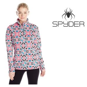 Sz Small Spyder Alpine Chic T-Neck Sweater Vibrant Geometric Print